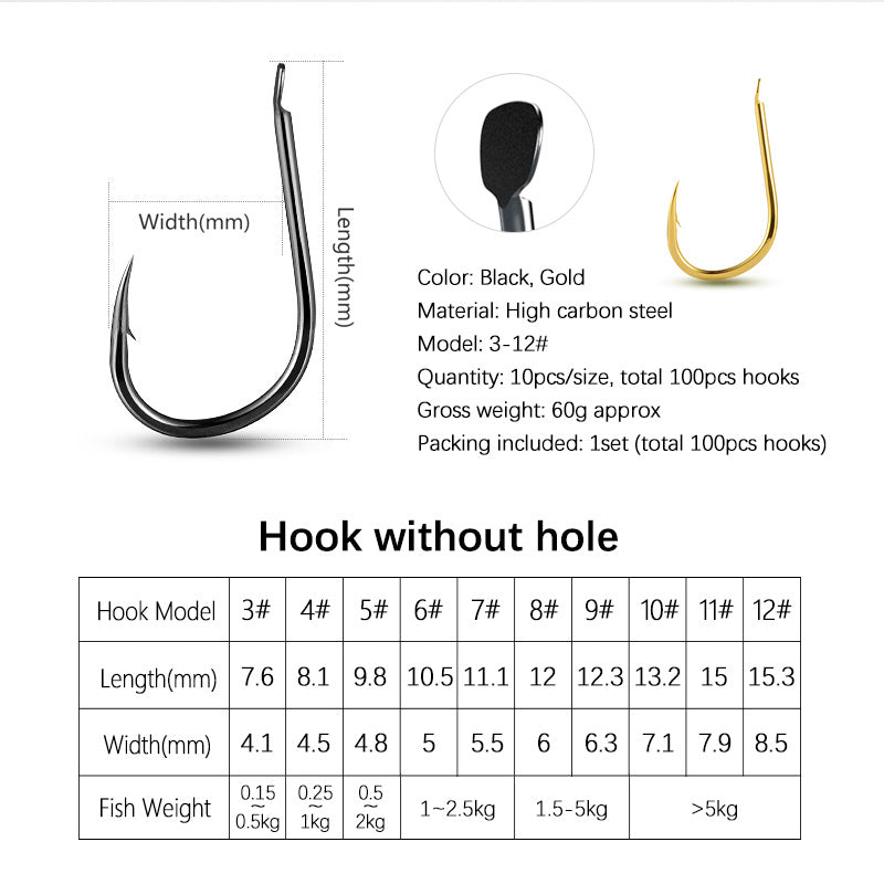 Fishing Hooks Set — 100 Pack, Freshwater & Saltwater