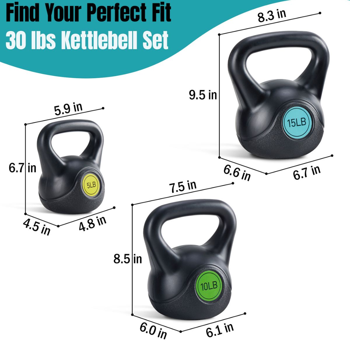 Hard Kettlebell Set, HDPE Coated Concrete Kettlebells, Multiple Weights, Wide Handle & Bottom, Workout Equipment For Home Gym And Outdoor