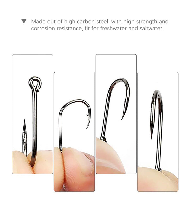 Fishing Hooks Set — 100 Pack, Freshwater & Saltwater