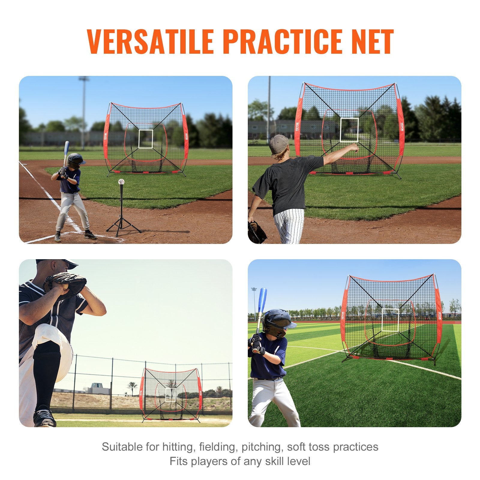 7x7 Ft Baseball Softball Practice Net, Portable Baseball Training Net For Hitting Batting Catching Pitching, Backstop Baseball Equipment Training Aids With Strike Zone (Net Only)