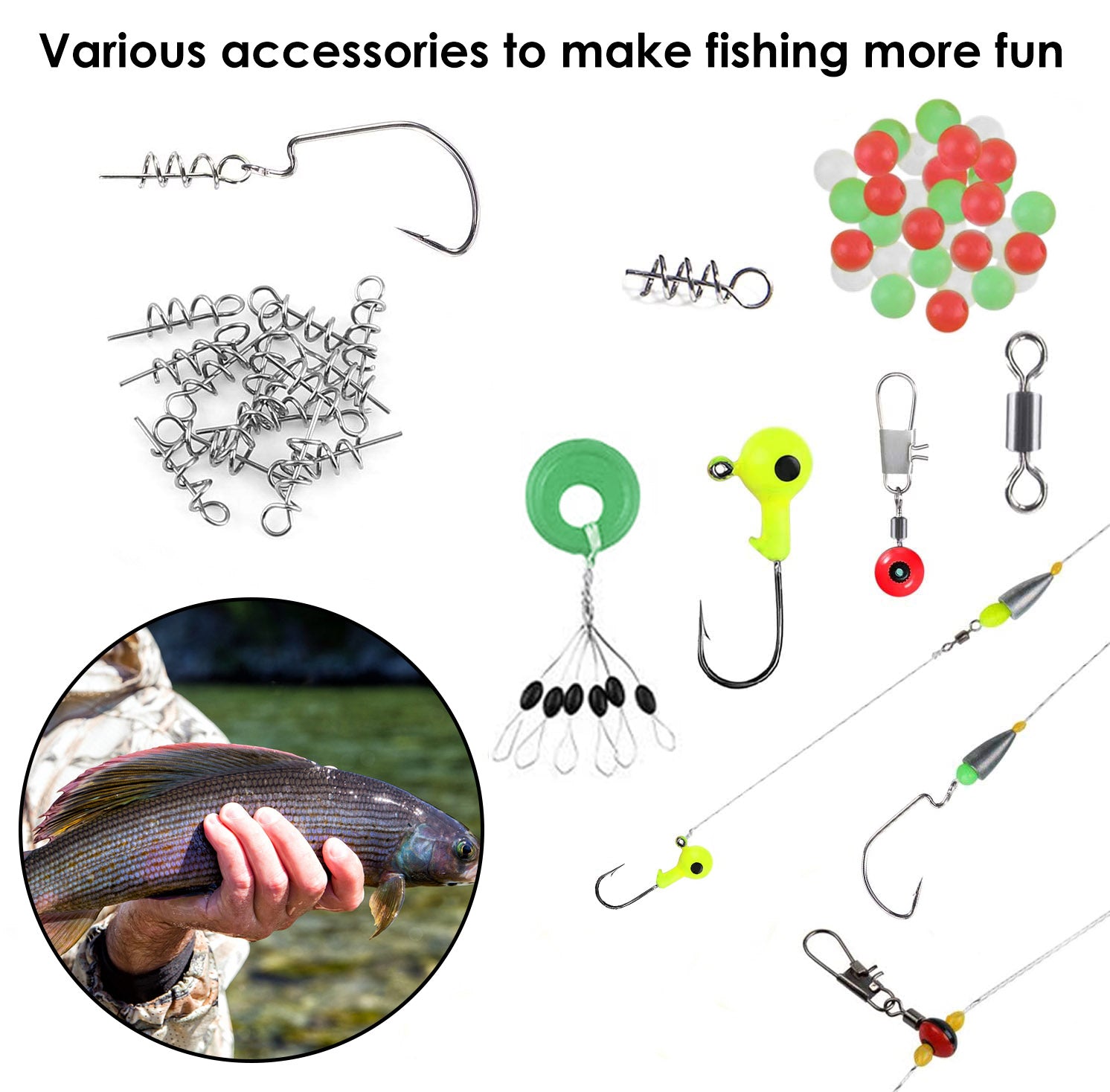 188Pcs Fishing Accessory Kit Portable Fishing Set Including Jig Hooks Sinker Weights Spoon Lure Removable Split Shot With Tackle Box For Fathers Day Gift