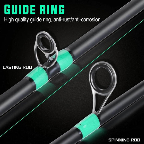 4-Section Fiberglass Baitcasting Rod — 70" Spinning & Casting Pole