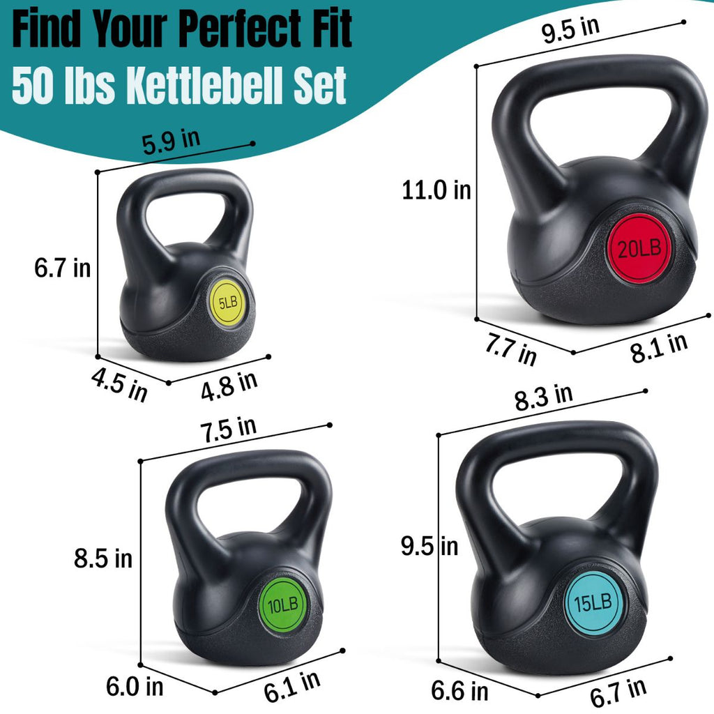 Hard Kettlebell Set, HDPE Coated Concrete Kettlebells, Multiple Weights, Wide Handle & Bottom, Workout Equipment For Home Gym And Outdoor