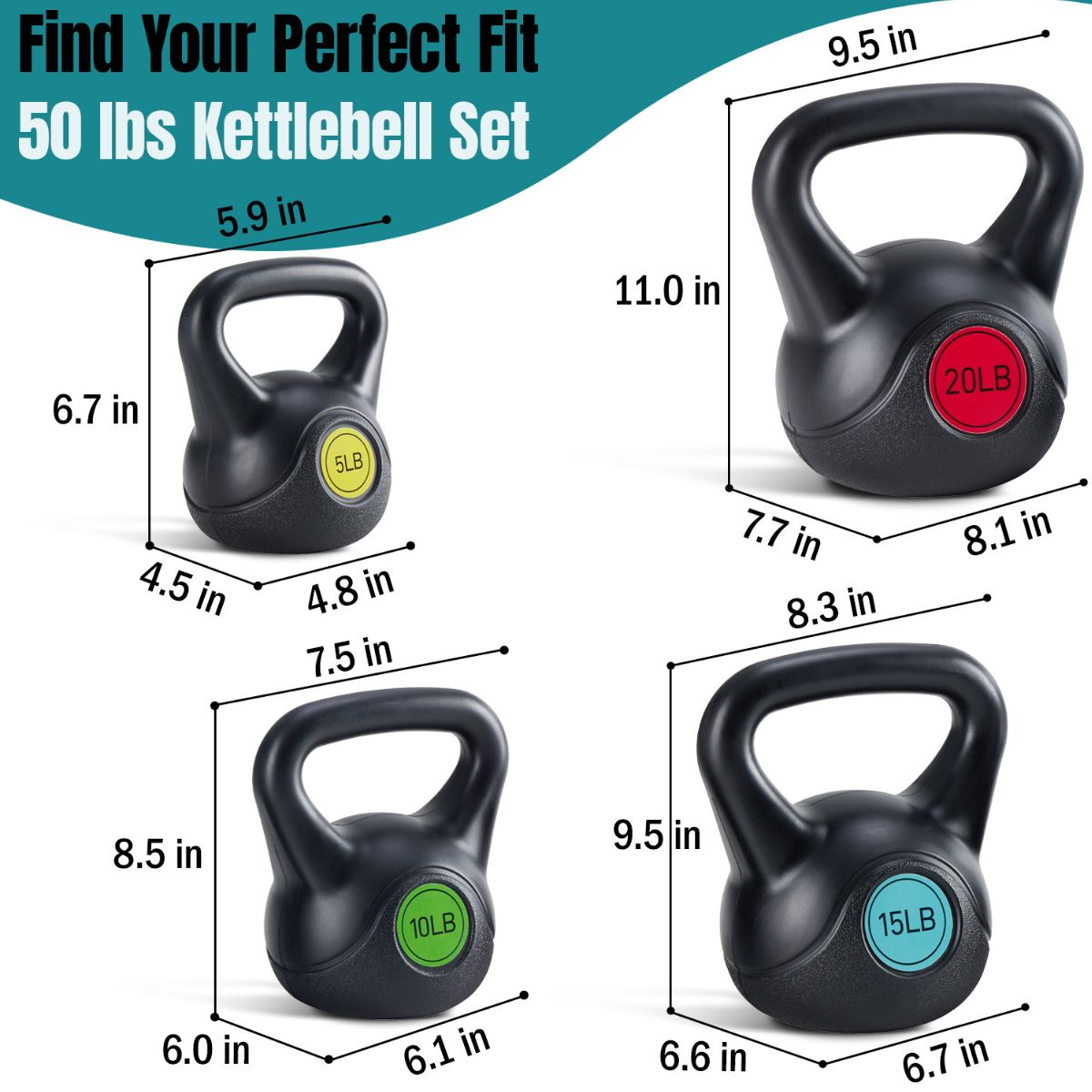 Hard Kettlebell Set, HDPE Coated Concrete Kettlebells, Multiple Weights, Wide Handle & Bottom, Workout Equipment For Home Gym And Outdoor