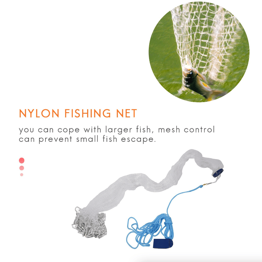 Hand Cast Fishing Net — Strong Nylon Mesh, Easy Throw, USA