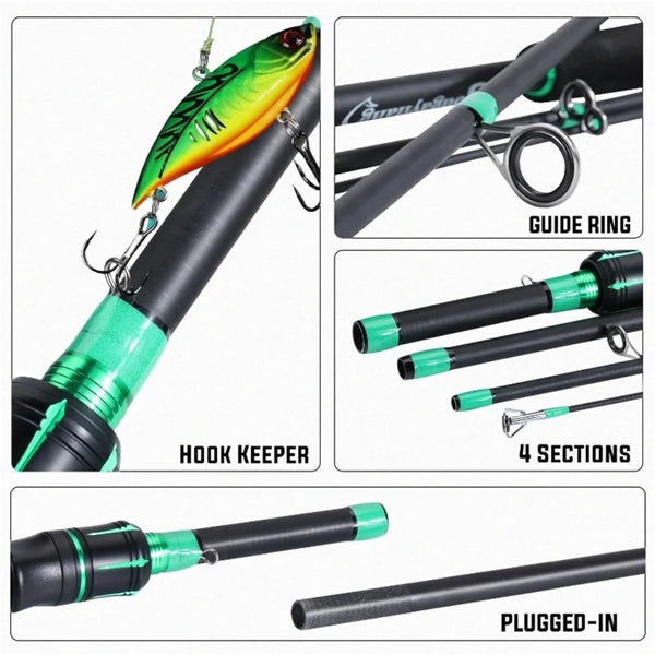 4-Section Fiberglass Baitcasting Rod — 70" Spinning & Casting Pole