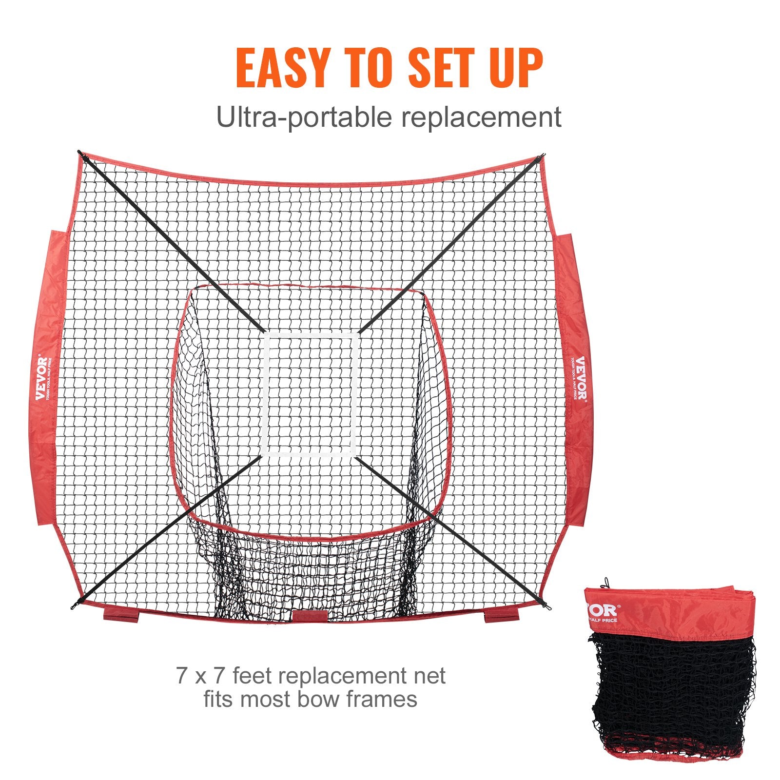 7x7 Ft Baseball Softball Practice Net, Portable Baseball Training Net For Hitting Batting Catching Pitching, Backstop Baseball Equipment Training Aids With Strike Zone (Net Only)