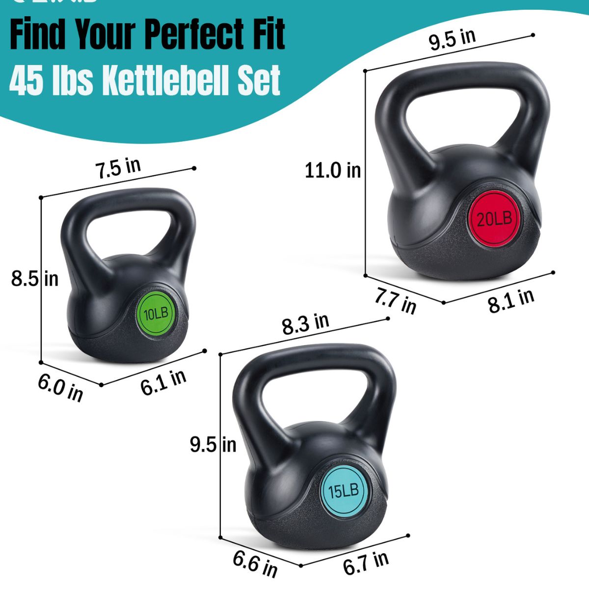 Hard Kettlebell Set, HDPE Coated Concrete Kettlebells, Multiple Weights, Wide Handle & Bottom, Workout Equipment For Home Gym And Outdoor