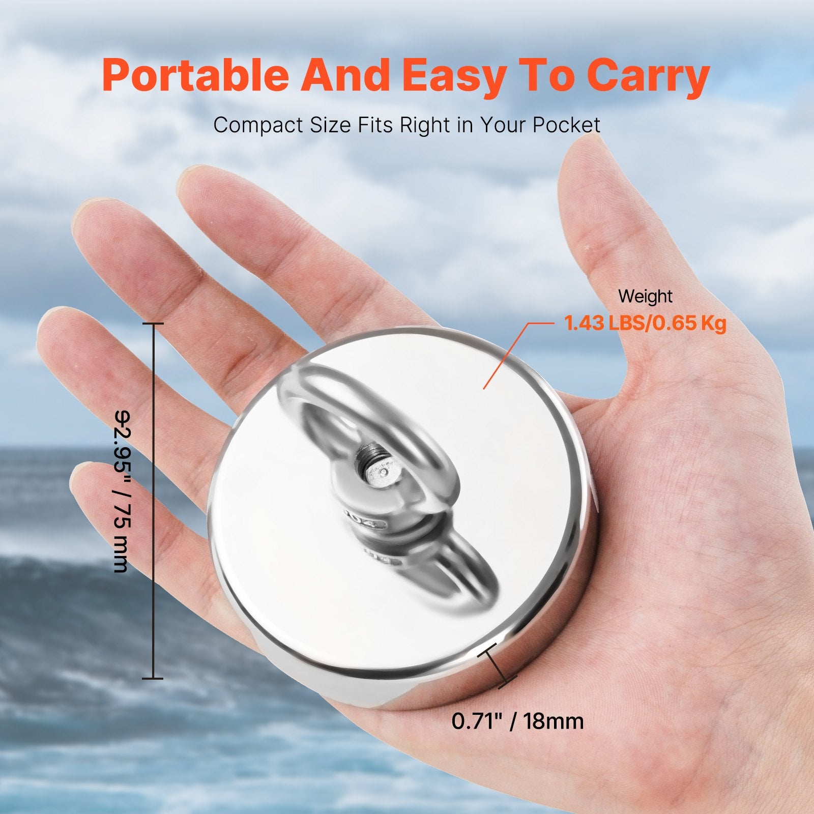 Fishing Magnet, 700 LBS/318 Kg Pulling Force Super Strong Neodymium Fishing Magnet, Rare Earth Magnet With Handle Diameter 2.36 In/60 Mm For Retrieving In River, Magnetic Fishing, Heavy Hanging
