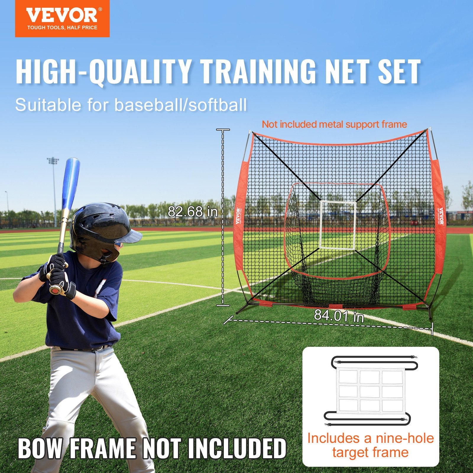 7x7 Ft Baseball Softball Practice Net, Portable Baseball Training Net For Hitting Batting Catching Pitching, Backstop Baseball Equipment Training Aids With Strike Zone (Net Only)