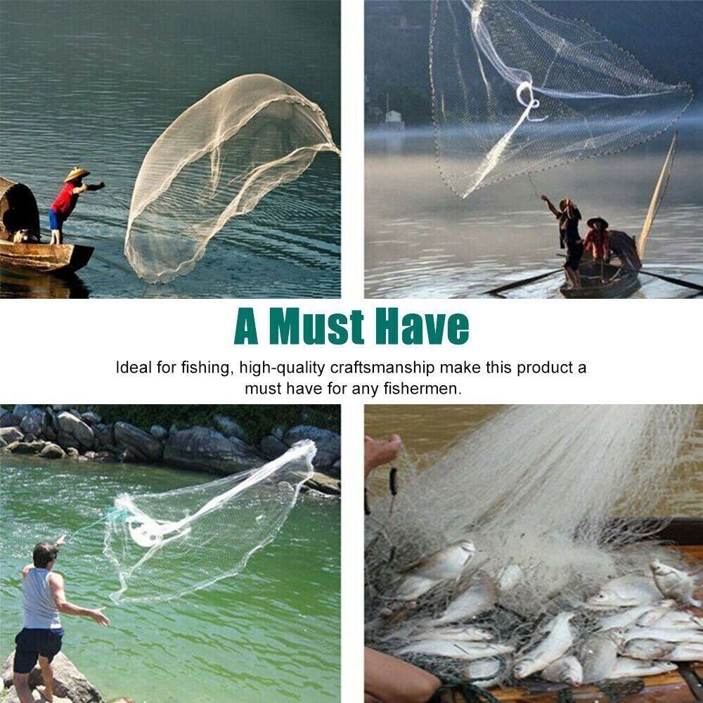 Hand Cast Fishing Net — Strong Nylon Mesh, Easy Throw, USA