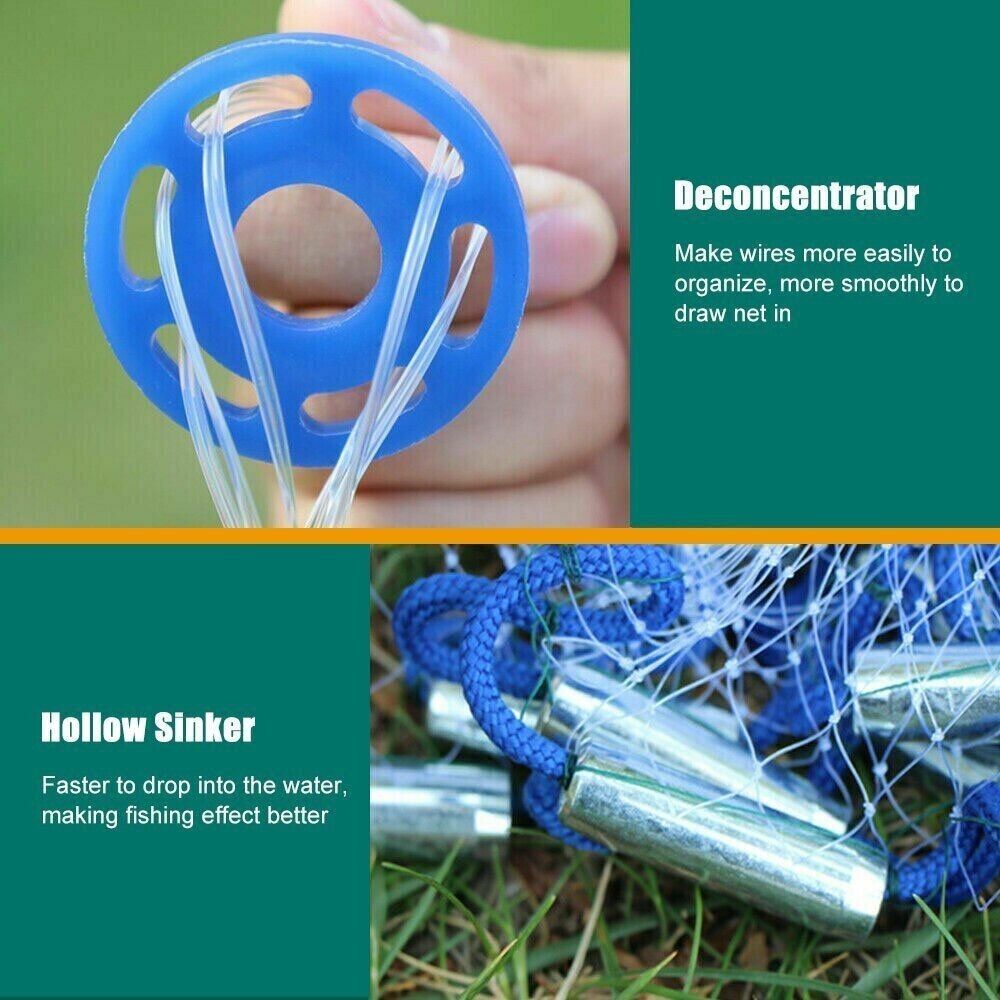Hand Cast Fishing Net — Strong Nylon Mesh, Easy Throw, USA